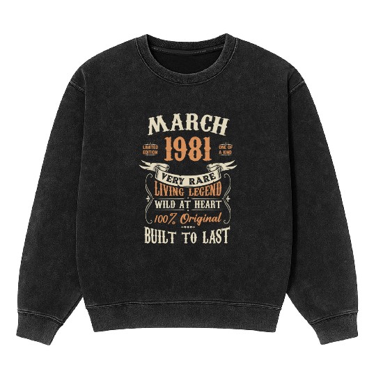 March 1981 Birthday Surprise Mineral Wash Sweatshirts