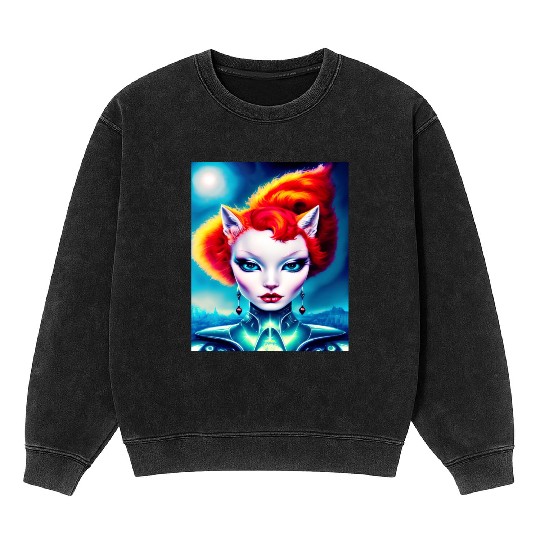 "Alien Cat Woman" Mineral Wash Sweatshirts