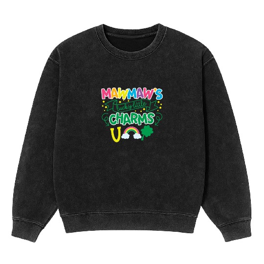 Mawmaw's Lucky Little Charms Clover Shamrock Mineral Wash Sweatshirts