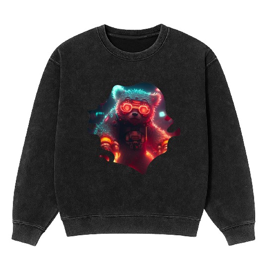 Cool Mecha Grizzly with Cyborg Steampunk Style Mineral Wash Sweatshirts