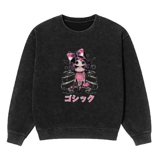 Gothic Lolita Chibi Witch Kawaii Anime Wicca Mineral Wash Sweatshirts