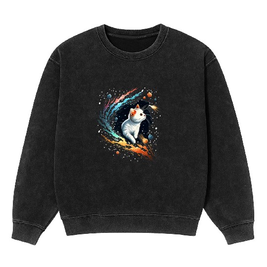 Astronaut Cat or Space Cat on Galaxy Cat Lover Mineral Wash Sweatshirts