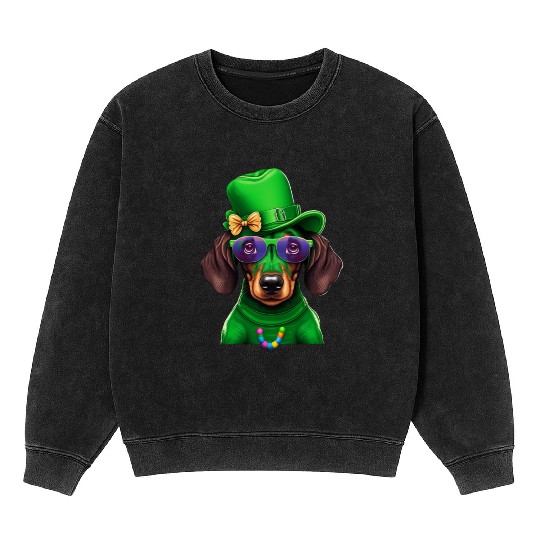 St. Patricks Day Dachshund Wiener Dog Shamrock Mineral Wash Sweatshirts
