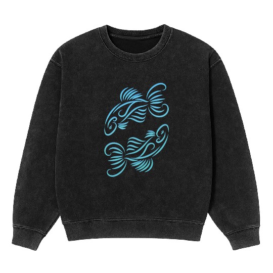 Pisces Zodiac Fish Water Sign Blue Green Mineral Wash Sweatshirts