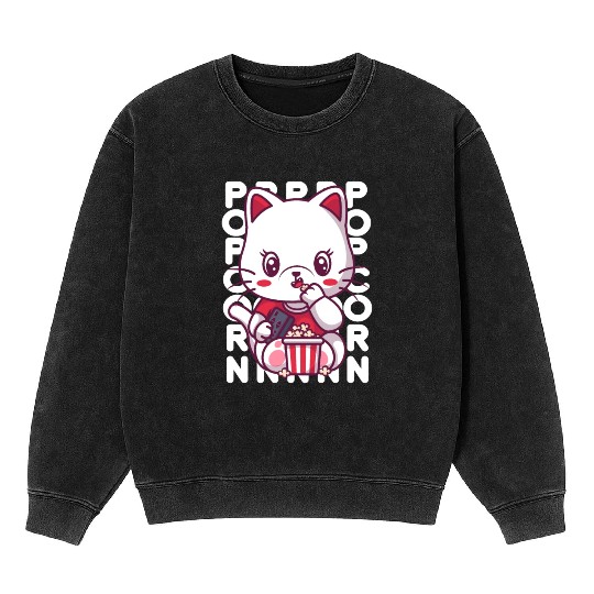 Cat Eating Popcorn Mineral Wash Sweatshirts