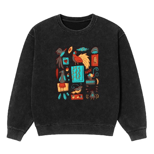 Retro 1950s Birds Of Paradise Pattern Mineral Wash Sweatshirts