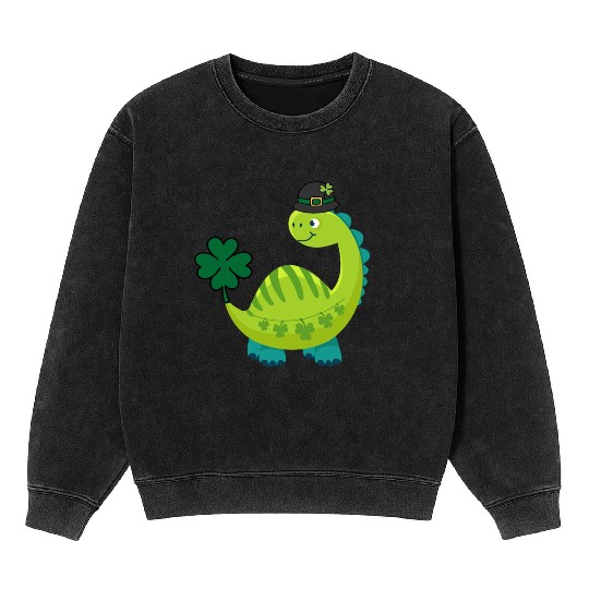 Kids St Patricks Day Boys Girls Kids Brontosaurus Mineral Wash Sweatshirts
