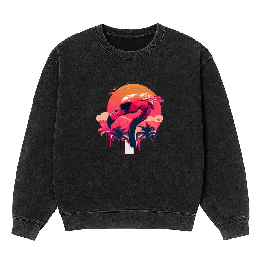 Retro Sunset Pink Flamingo Summer Design Flamingo Mineral Wash Sweatshirts