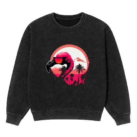 Retro Sunset Pink Flamingo Summer Design Flamingo Mineral Wash Sweatshirts