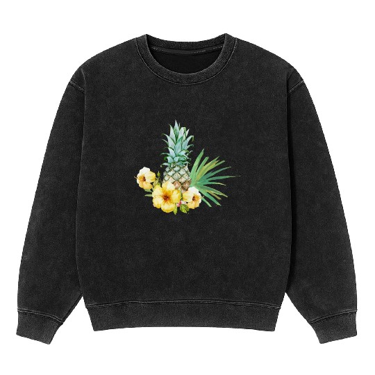 Tropical Flower Pineapple Summer Girl Hawaii Mineral Wash Sweatshirts