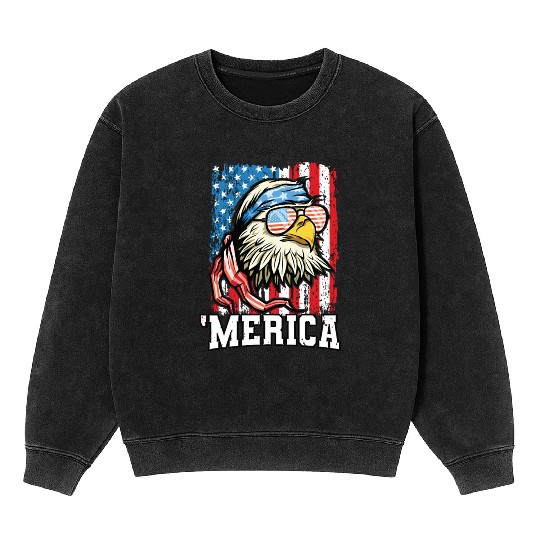 4th of July Bald Eagle USA Flag Patriotic Merica Mineral Wash Sweatshirts