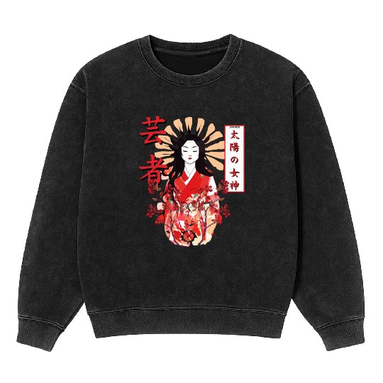 Amaterasu Omikami Cherry Blossom Sun Goddess Mineral Wash Sweatshirts