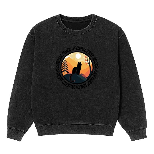 Calm and peaceful with my cat under the moon Mineral Wash Sweatshirts