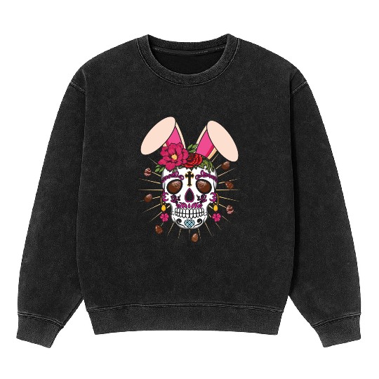 Happy Easter Sunday Bunny El Dia De Los Muertos Mineral Wash Sweatshirts