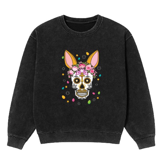 Happy Easter Sunday Bunny Dia De Los Muertos Mineral Wash Sweatshirts