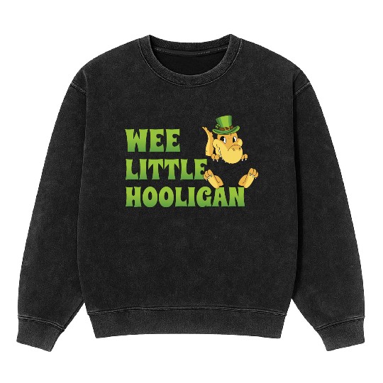 Wee Little Hooligan t-rex Dinosaur St Patrick Day Mineral Wash Sweatshirts