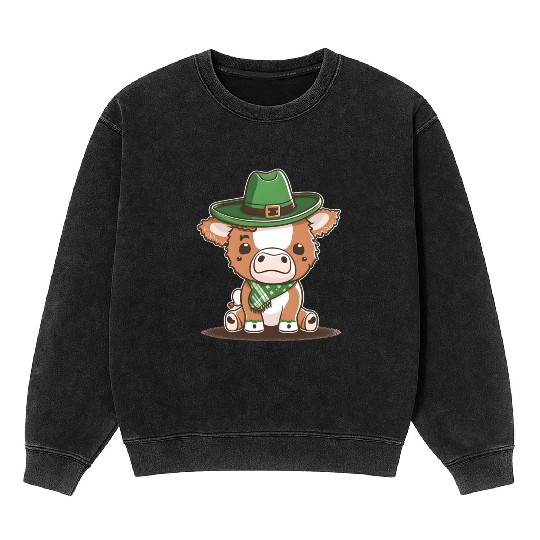 Kawaii cow with scarf St. Patrick's Day Mineral Wash Sweatshirts