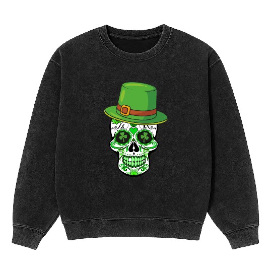 Sugar Skull Saint Patricks Day of the Dead Mineral Wash Sweatshirts