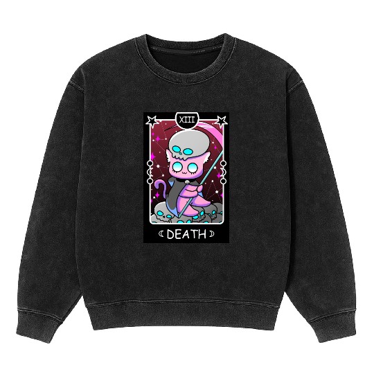 Kawaii Pastel Goth Tarot Card Death Grim Reaper Cu Mineral Wash Sweatshirts