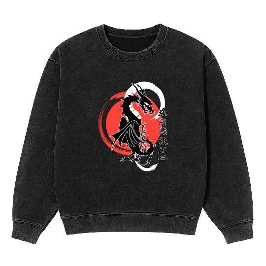 Black dragon, red moon Mineral Wash Sweatshirts