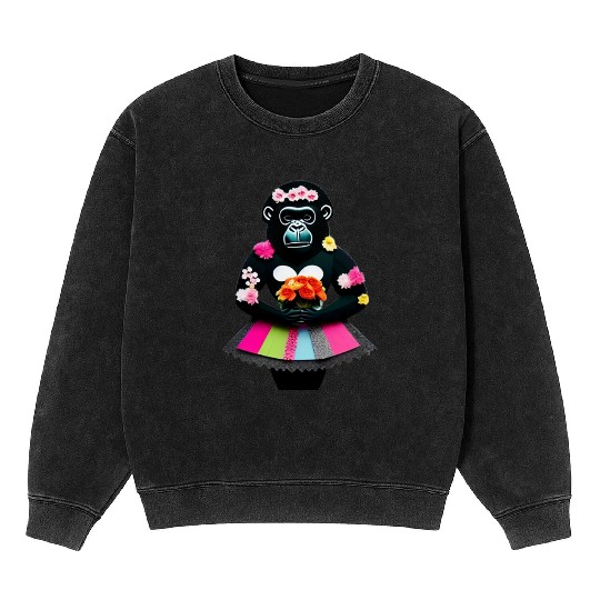 Blooming Beauty A Gorilla with Flowers and Tutu Mineral Wash Sweatshirts