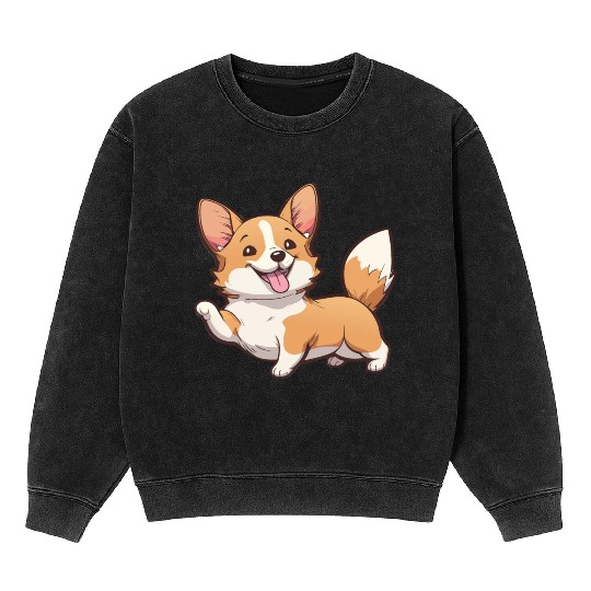 Happy Kawaii Corgi dog Mineral Wash Sweatshirts