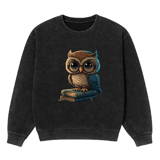 Reading Owl And Books Mineral Wash Sweatshirts