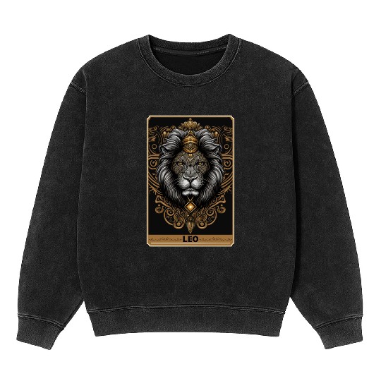 Lion Tarot Card Leo Zodiac Astrology Horoscope Wit Mineral Wash Sweatshirts