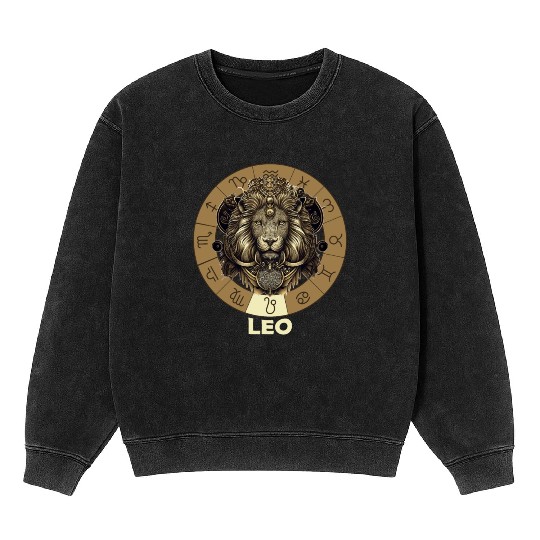 Lion Head Zodiac Leo Astrology Lion Horoscope Star Mineral Wash Sweatshirts