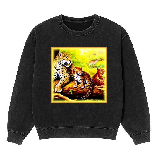 Jaguar Mom and Cubs Relaxing in Jungle. Buy Now Mineral Wash Sweatshirts