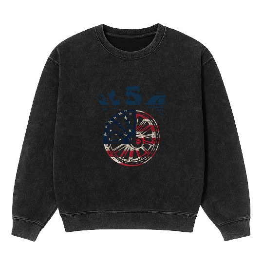 USA Flag Wild West Cart Wheel American Patriotic Mineral Wash Sweatshirts