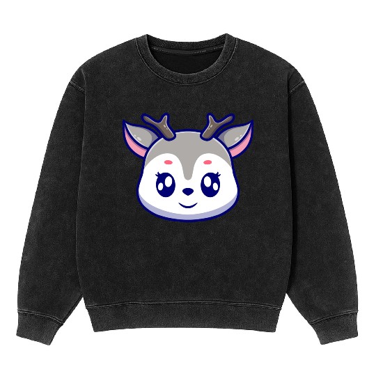 Cute deer cartoon icon illustration gift Mineral Wash Sweatshirts