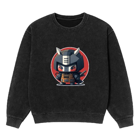 Ninja warrior mech robot kawaii illustration Mineral Wash Sweatshirts