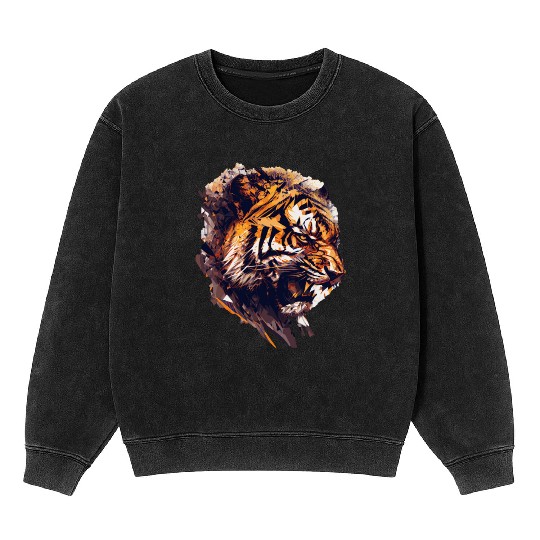 Geometric Tiger Head Abstract Polygonal Wild Anima Mineral Wash Sweatshirts