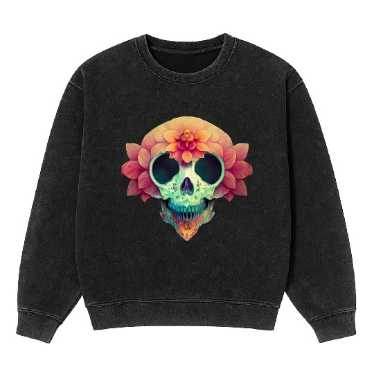 Floral Skull Candy Mineral Wash Sweatshirts