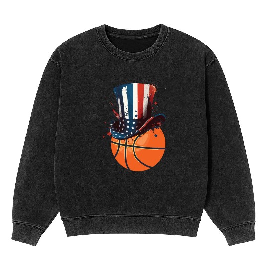 Patriotic America USA Flag 4th Of July Basketball Mineral Wash Sweatshirts