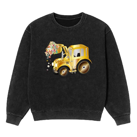 Tractor front loader with blossom flowers Mineral Wash Sweatshirts