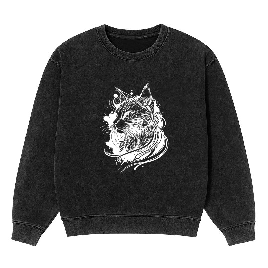Cute Space Cat In Tattoo Style Mineral Wash Sweatshirts