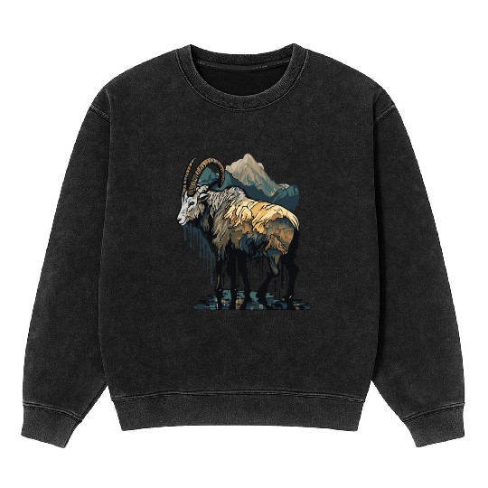 a mountain goat lives in the mountains Mineral Wash Sweatshirts