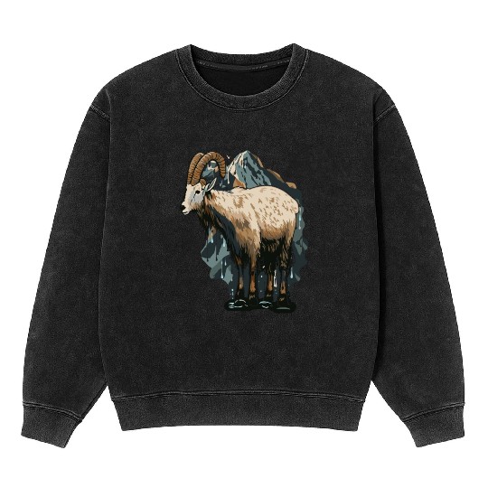 a mountain goat lives in the mountains Mineral Wash Sweatshirts