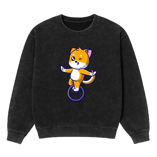 Cute dog cartoon icon illustration gift Mineral Wash Sweatshirts