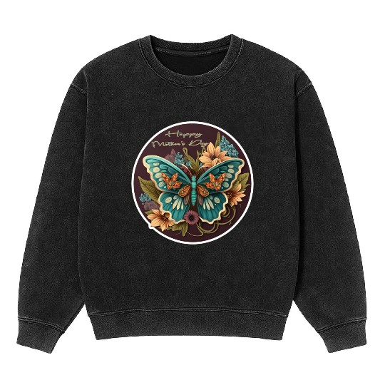 Butterfly and flowers Happy Mother's Day Stickers Mineral Wash Sweatshirts