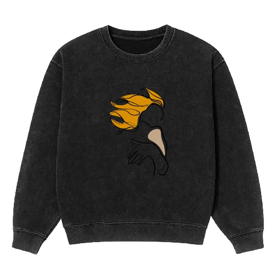 Girl Line Art Mineral Wash Sweatshirts