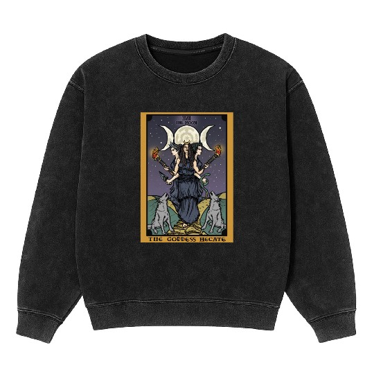 The Goddess Hecate in The Moon Tarot Card Mineral Wash Sweatshirts
