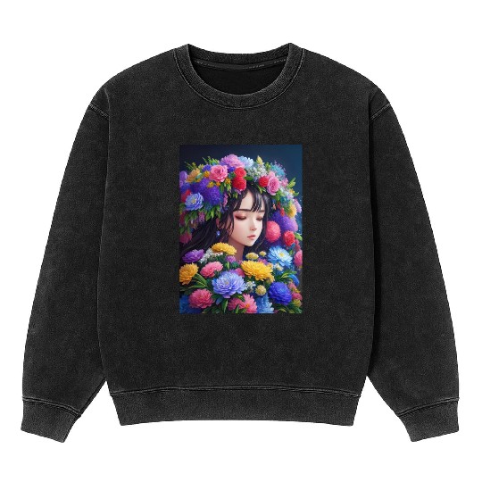 Spring Girl with a bouqet of flowers garland #1 Mineral Wash Sweatshirts