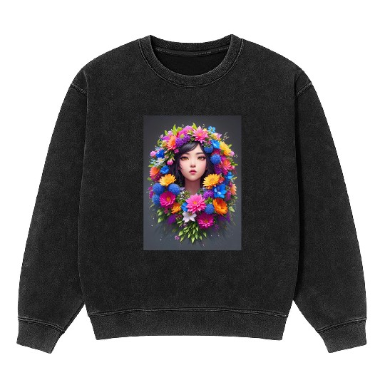 Spring Girl with a bouqet of flowers garland #14 Mineral Wash Sweatshirts