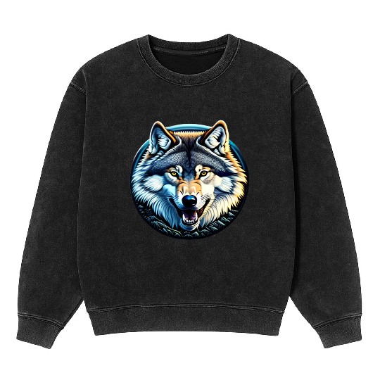 A fierce wolf howling at the moon Mineral Wash Sweatshirts