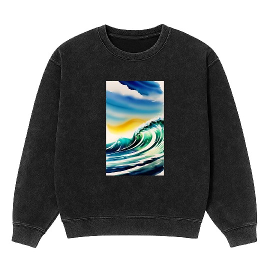 Ocean Waves Painting Design Mineral Wash Sweatshirts