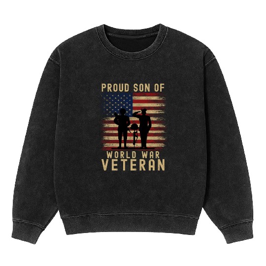 Proud Son of World War 2 Veteran Mineral Wash Sweatshirts