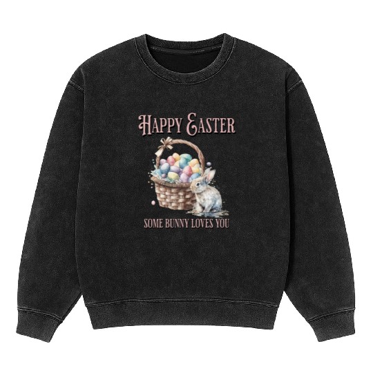 Happy Easter Bunny Colorful watercolor Easter Egg Mineral Wash Sweatshirts
